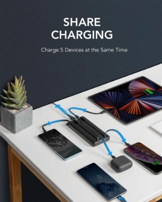 Mobilni USB polnilec VEGER C20, 20000 mAh, vgrajeni kablovi, črni