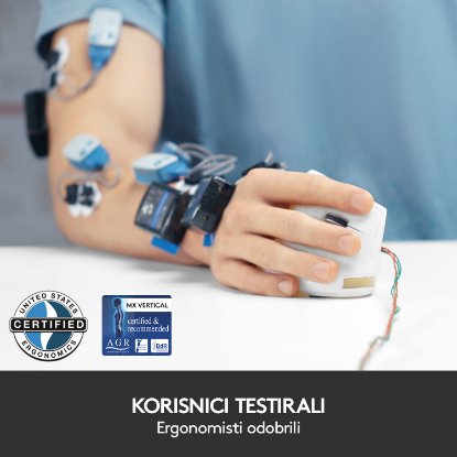 Miška LOGITECH MX Vertical Advanced Ergonomic, optična, brezžična, USB, črna