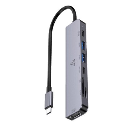 USB HUB SBOX H-999, USB-C na 2x USB-A, 2x USB-C, 1x HDMI, 1x Micro SD utor, sivi