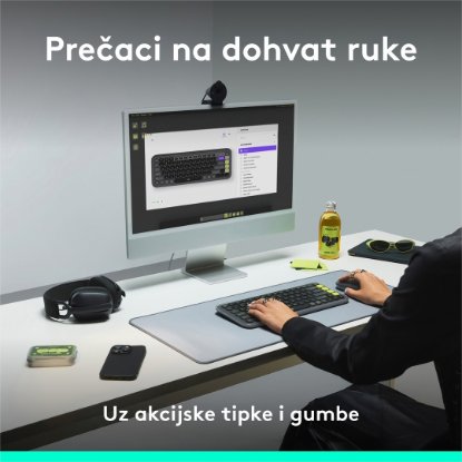 Tipkovnica + miška LOGITECH POP Icon Combo, brezžična, US Layout, BT, sivo-zelena