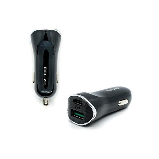 Avto polnilec BELINE, 30W, USB-C + USB-A, črni