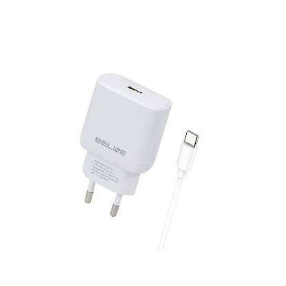 Polnilec BELINE BLNCW30C GaN, 30W, PD3.0, USB-C, USB-C kabel, beli
