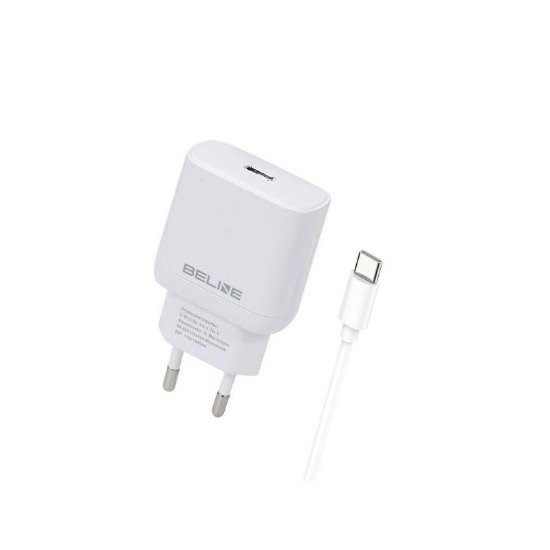 Polnilec BELINE BLNCW30C GaN, 30W, PD3.0, USB-C, USB-C kabel, beli