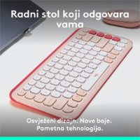 Tipkovnica LOGITECH POP Icon Keys, brezžična, US Layout, BT, rozo-bela