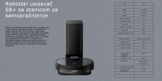 Robotski sesalnik MIDEA S8+, sa postajo za samopražnjenje, črni