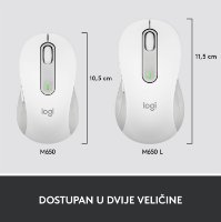 Miška LOGITECH M650, brezžična, optična, 4000dpi, USB, BT, bela