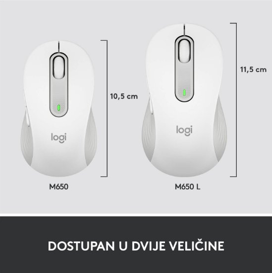 Miška LOGITECH M650, brezžična, optična, 4000dpi, USB, BT, bela