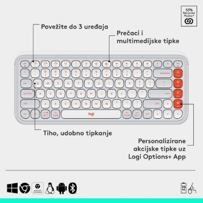 Tipkovnica + miška LOGITECH POP Icon Combo, brezžična, US Layout, BT, belo-oranžna