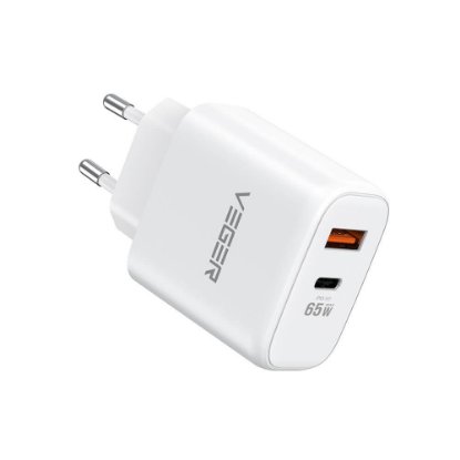Polnilec VEGER CPD65E, 65W, USB-A, USB-C, QC3.0, bijeli