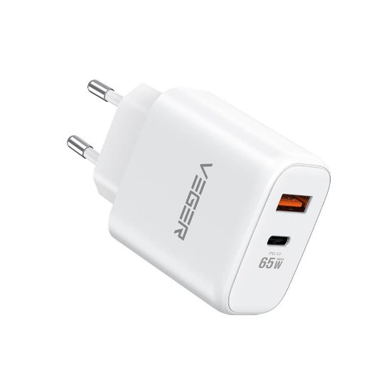 Polnilec VEGER CPD65E, 65W, USB-A, USB-C, QC3.0, bijeli