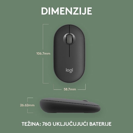 Miška LOGITECH M350s Pebble 2, optična, BT, črna