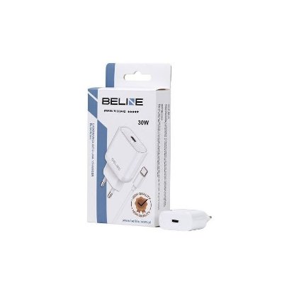 Polnilec BELINE BLNCW30C GaN, 30W, PD3.0, USB-C, USB-C kabel, beli