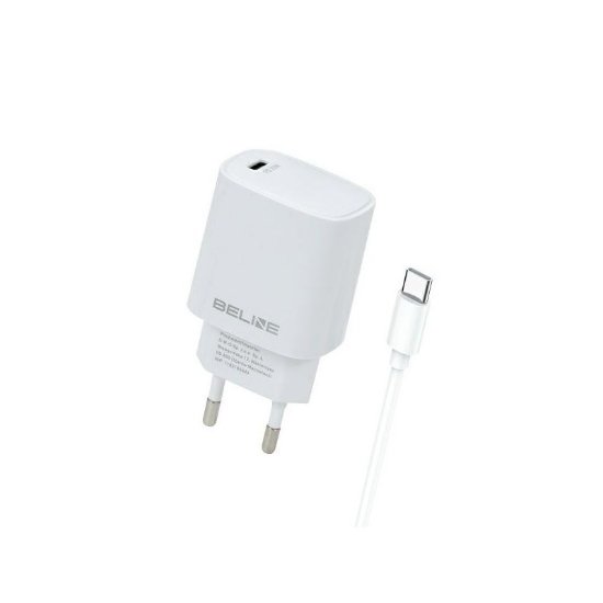 Polnilec BELINE BLNCW20C, 20W, PD3.0, USB-C, USB-C kabel, beli