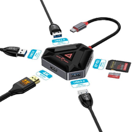 USB HUB WHITE SHARK HEXAGON, USB-C na 3x USB 3.0, 1x HDMI, 1x microSD utor
