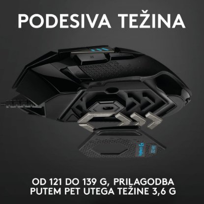 Miška LOGITECH Gaming G502 Hero RGB, optična, 25600dpi, črna, USB