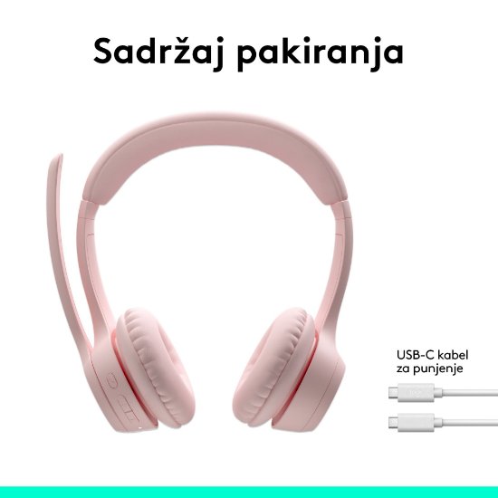 slušalke LOGITECH Zone 300, brezžične, BT, roze