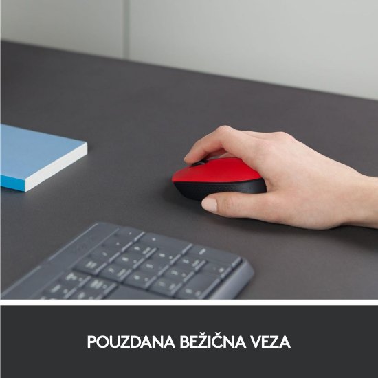 Miška LOGITECH M171, optična, brezžična, rdeči