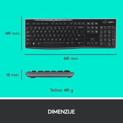 Tipkovnica + miš LOGITECH MK270 Wireless Desktop, bežična, črna, USB
