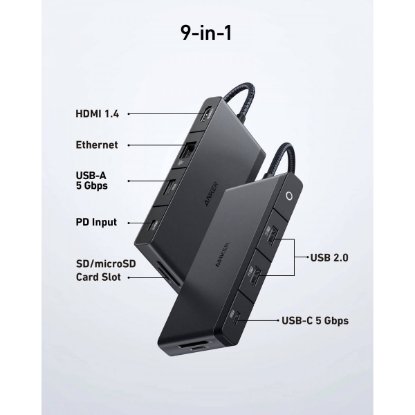Priklopna postaja ANKER 552, USB-C na 3x USB-A, 1x USB-C, 1x RJ45, 1x HDMI 1.4, MicroSD, PD 85W, črni