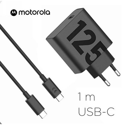 Polnilec MOTOROLA Turbo Power, 125W, USB-C, USB-C kabel, črni