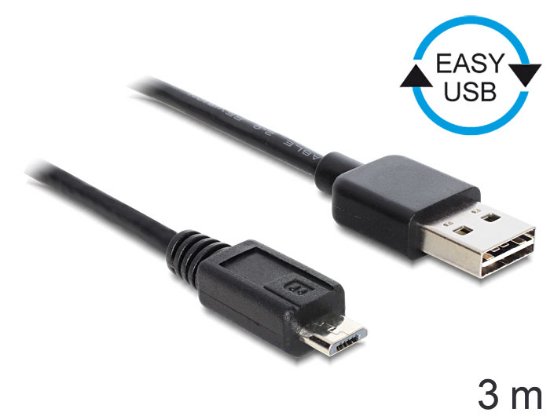 Kabel DELOCK, USB-A 2.0 (M) na micro USB-B (M), EASY USB, 3m