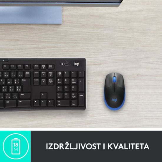 Miška LOGITECH M190, optična, brezžična, 1000dpi, crno-modra