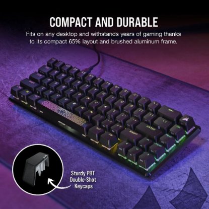 Tipkovnica CORSAIR K65 Pro Mini RGB, optičko-mehanička, Corsair OPX, US Layout, USB, črna