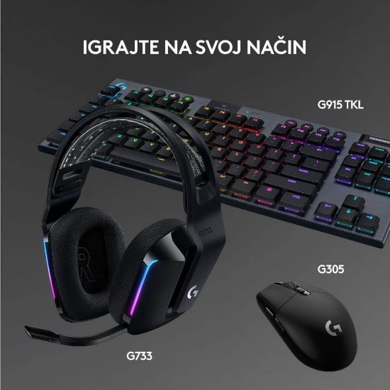 slušalke LOGITECH Gaming G733 Lightspeed, RGB, brezžične, črne
