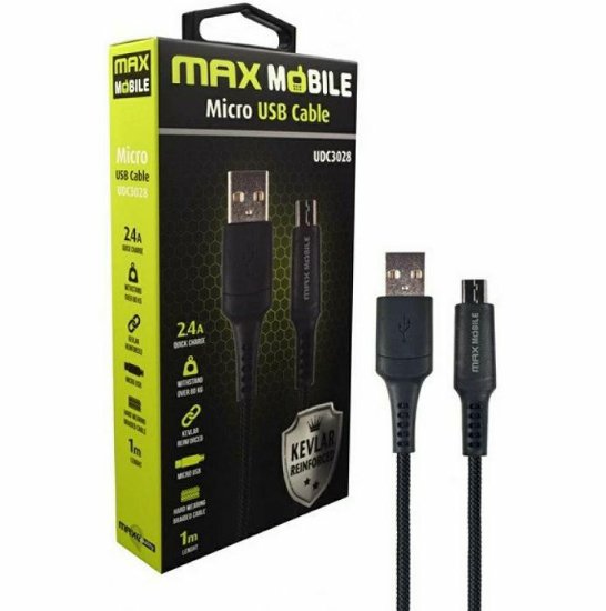 Kabel MAXMOBILE USB 2.0 na micro USB, kevlar, 1 m, črni