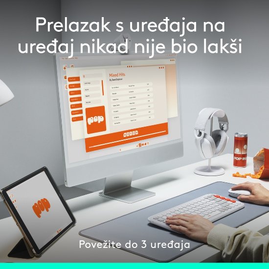 Miška LOGITECH POP, optična, brezžična, USB, BT, 1000dpi, siva