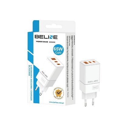 Polnilec BELINE BLN3CW65 GaN, 65W, PD3.0/QC3.0, 2xUSB-C + USB-A, beli