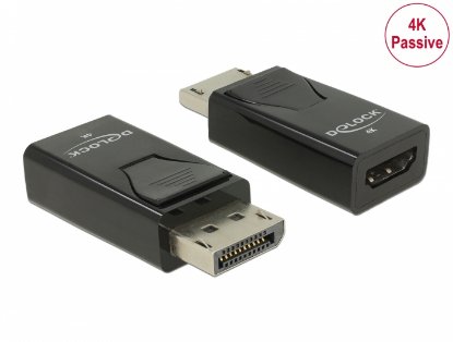Adapter DELOCK, DisplayPort (M) na HDMI (Ž), 4K, pasivni, črni