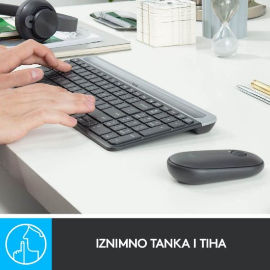 Tipkovnica + miška LOGITECH MK470 Slim Wireless, brezžična, črna