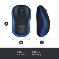 Miška LOGITECH M185, optična, brezžična, 1000dpi, crno-modra