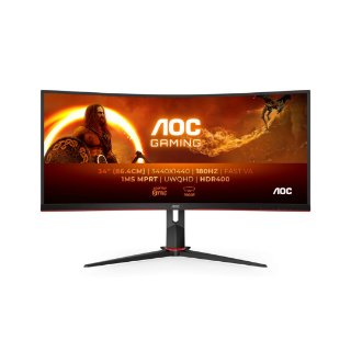 Igralni monitor 34" AOC CU34G2XP/BK, UWQHD, VA, 180Hz, 1ms, 430cd/m2, FreeSync, zakrivljeni, črn