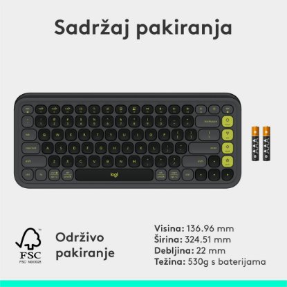 Tipkovnica LOGITECH POP Icon Keys, brezžična, US Layout, BT, sivo-zelena