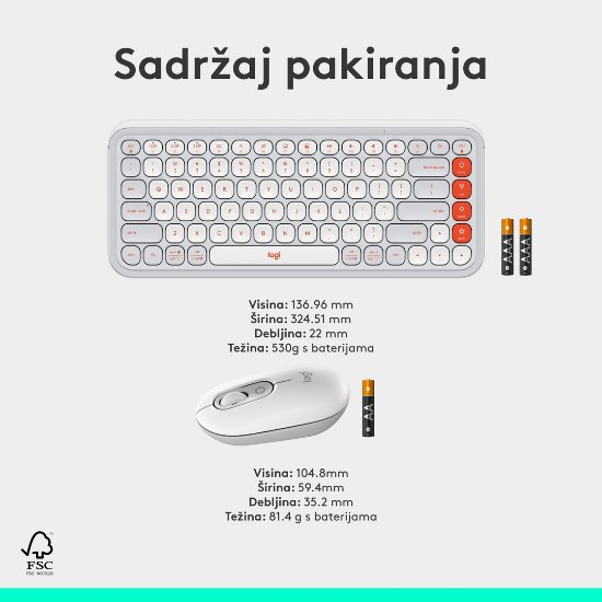 Tipkovnica + miška LOGITECH POP Icon Combo, brezžična, US Layout, BT, belo-oranžna