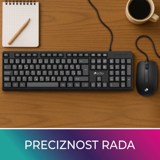 Tipkovnica + miška OCTIO KM101U, črni, USB