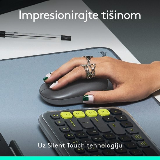 Miška LOGITECH POP, optična, brezžična, USB, BT, 1000dpi, siva