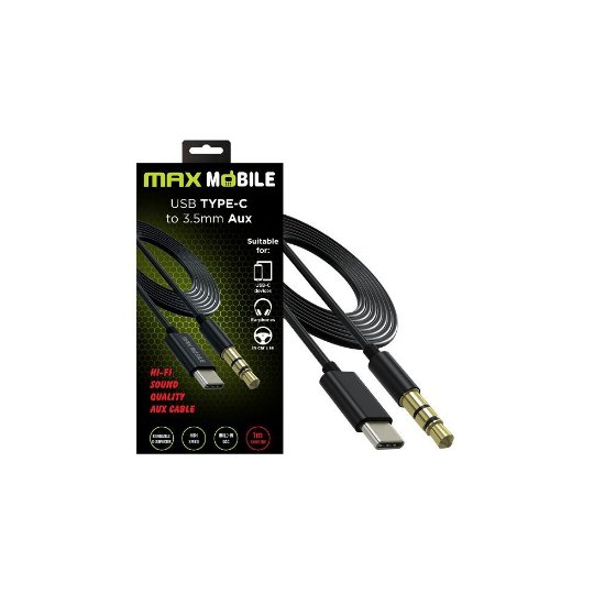 Kabel MAXMOBILE, USB-C (M) na 3.5mm (M), 1m, črni