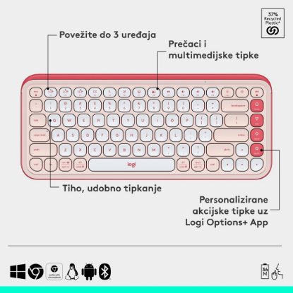 Tipkovnica + miška LOGITECH POP Icon Combo, brezžična, US Layout, BT, rozo-bela