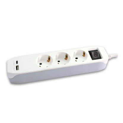 Napenjalna letva COMMEL, 3× vtičnice, 1× USB-C, 1× USB-A, 1.4m, bela