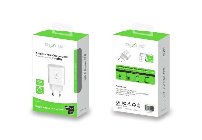 Polnilec RIXUS RX209, 20W, 1xUSB-C, beli