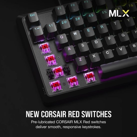 Tipkovnica CORSAIR K70 RGB Core, mehanska, MLX Red linearni stikalo, ameriška postavitev, USB, črna