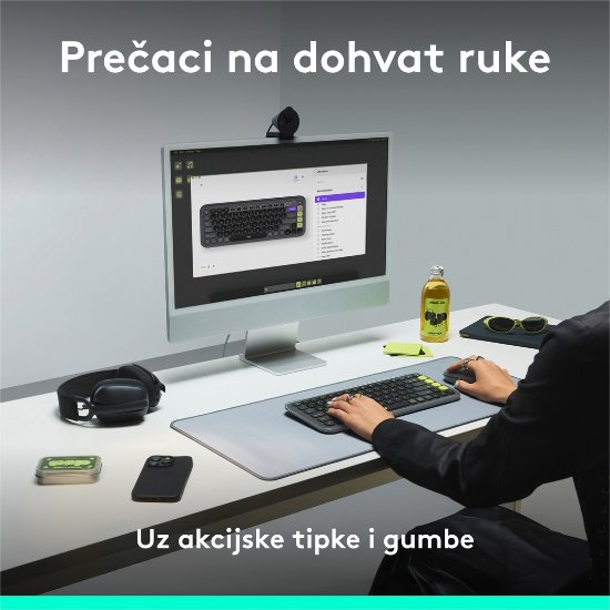 Tipkovnica + miška LOGITECH POP Icon Combo, brezžična, US Layout, BT, rozo-bela