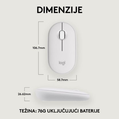 Miška LOGITECH M350s Pebble 2, optična, BT, bela