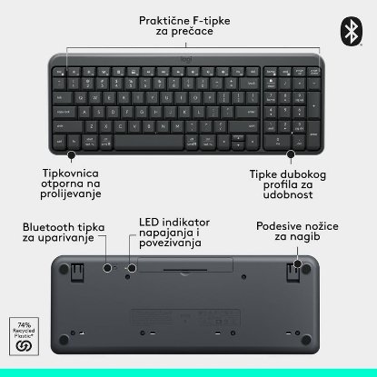 Tipkovnica LOGITECH K250 Compact Bluetooth Combo, brezžična, črna