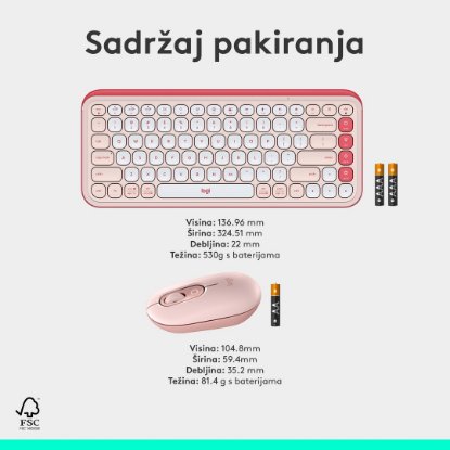 Tipkovnica + miška LOGITECH POP Icon Combo, brezžična, US Layout, BT, rozo-bela