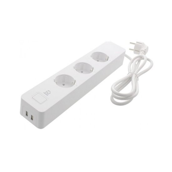 Pametni naponski kabel DELTACO SH-P03USB2, 3 utičnice, 2xUSB-A, WiFi, 1,5m, bela