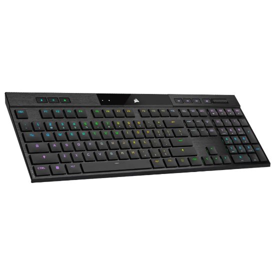 Tipkovnica CORSAIR K100 RGB AIR, mehanska, brezžična, Cherry MX Ultra Low Profile Tactile, US postavitev, USB, črna
